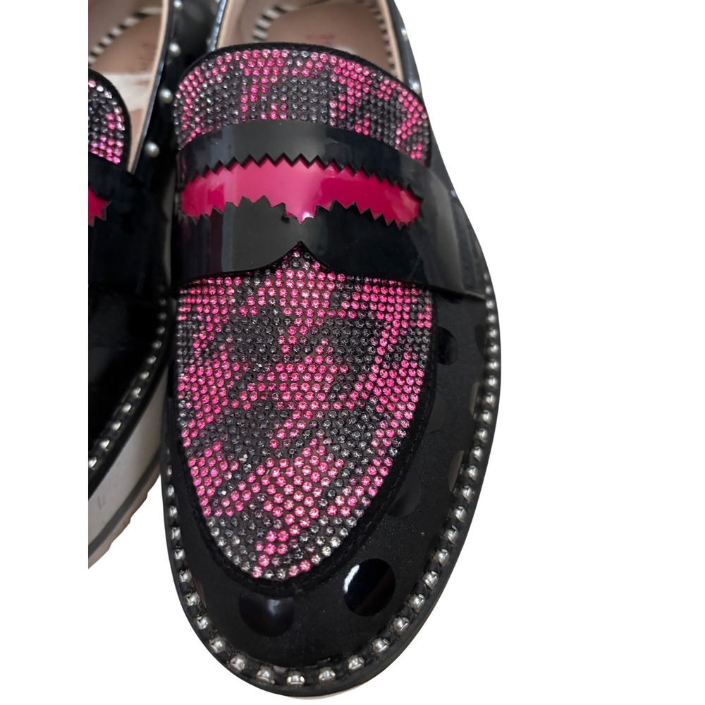 Betsey Johnson Maxton Pink Rhinestone Houndstooth Platform Loafers MAXT01S5 8.5M - Picture 2 of 8